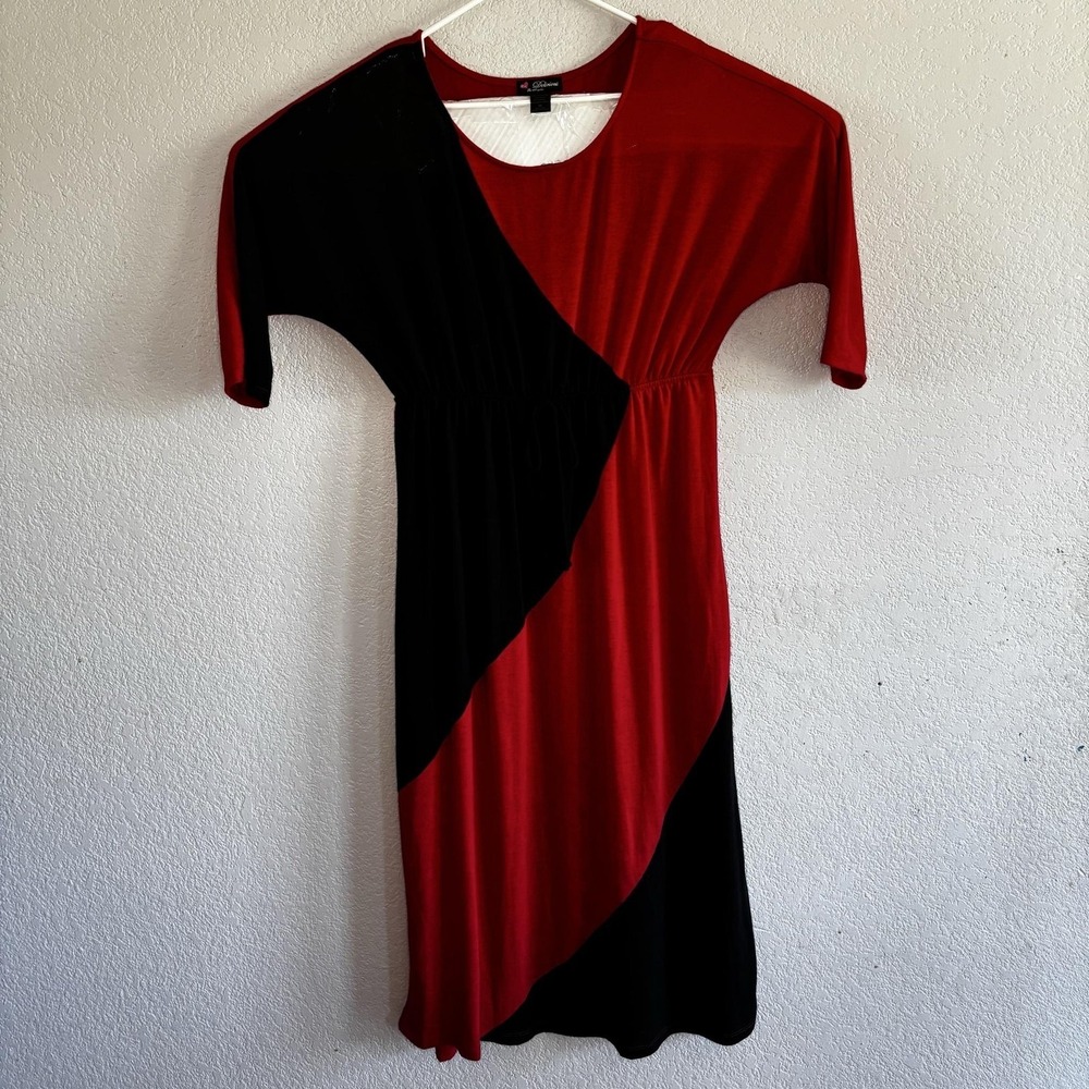 Delirious Los Angeles Dress Womens Sz 2X Red Black Colorblock Dolman Drawstring